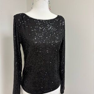 LOFT Black Sequin Long-Sleeve Tee